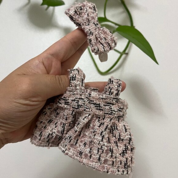 Labubu outfit Hand Made Preppy Pink Dress and Bow - Picture 2 of 4